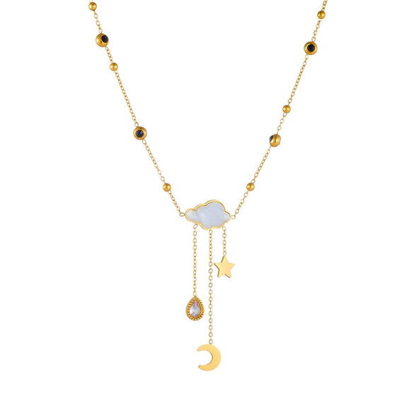 Wholesale Stainless Steel Star And Drop Shape Long Tassel Necklace With Electroplating For Women Fashion Accessories