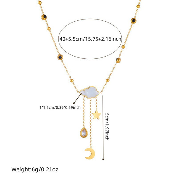 Wholesale Stainless Steel Star And Drop Shape Long Tassel Necklace With Electroplating For Women Fashion Accessories