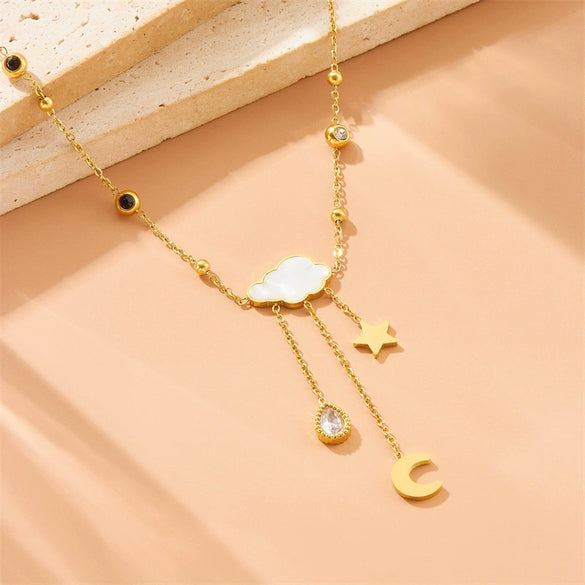 Wholesale Stainless Steel Star And Drop Shape Long Tassel Necklace With Electroplating For Women Fashion Accessories