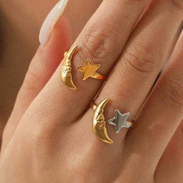 Wholesale Stainless Steel Star And Geometric Open Ring Women's Jewelry With Gold And Silver Color Matching And Electroplating
