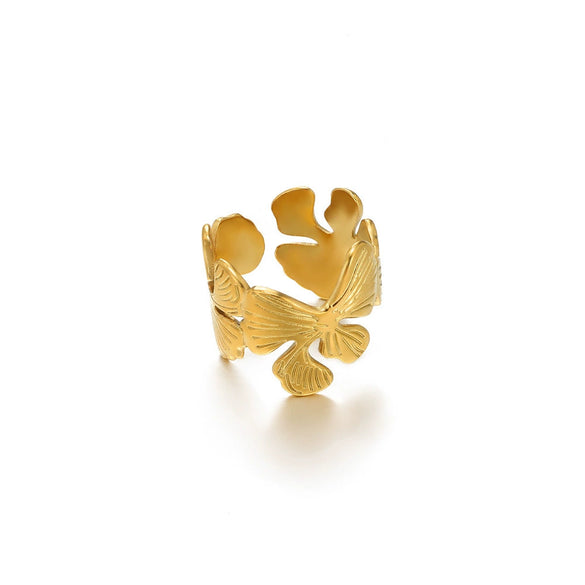 Wholesale Stainless Steel Star And Leaf Geometric Open Ring For Women Hip Hop Style With Electroplating