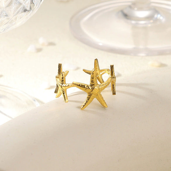 Wholesale Stainless Steel Star And Leaf Geometric Open Ring For Women Hip Hop Style With Electroplating