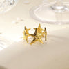 Wholesale Stainless Steel Star And Leaf Geometric Open Ring For Women Hip Hop Style With Electroplating