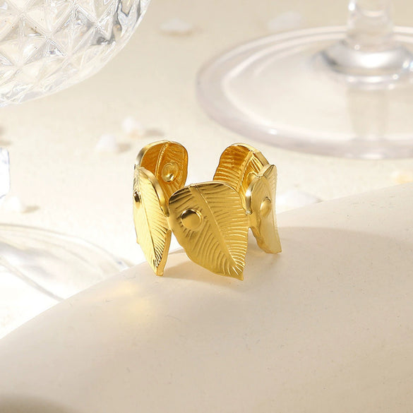 Wholesale Stainless Steel Star And Leaf Geometric Open Ring For Women Hip Hop Style With Electroplating
