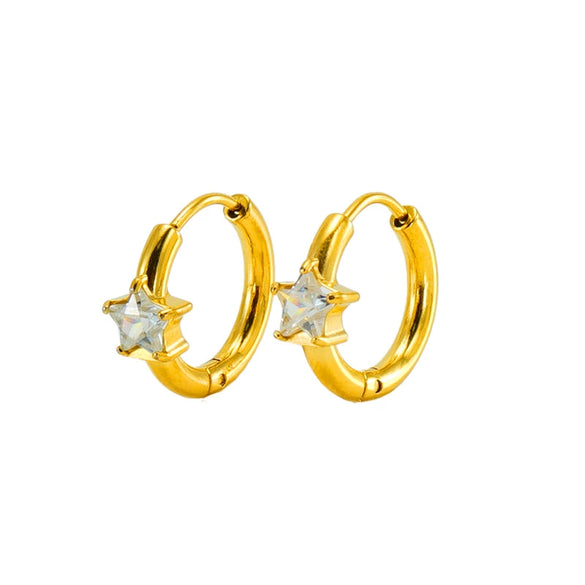 Wholesale 316L Stainless Steel Star And Round Zircon Inlaid Earrings For Women