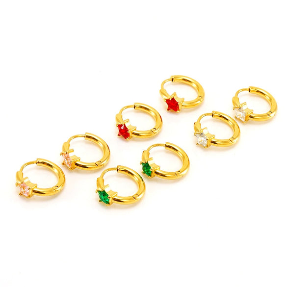 Wholesale 316L Stainless Steel Star And Round Zircon Inlaid Earrings For Women