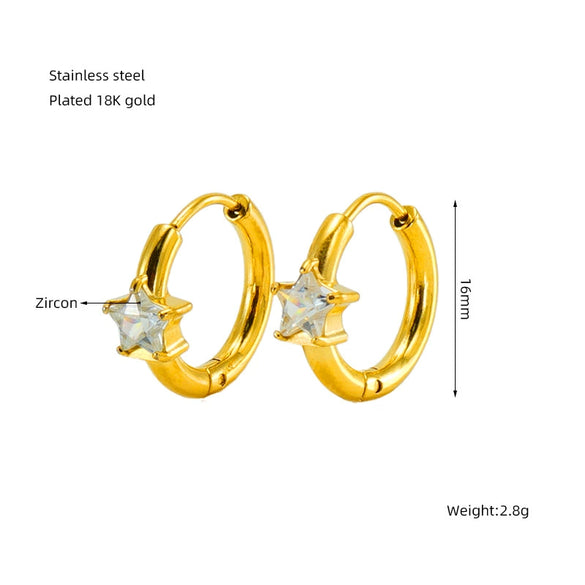 Wholesale 316L Stainless Steel Star And Round Zircon Inlaid Earrings For Women