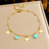 Wholesale Stainless Steel Star Pattern Goldplated Mint Green Stone Pendant Anklet Jewelry For Women
