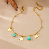 Wholesale Stainless Steel Star Pattern Goldplated Mint Green Stone Pendant Anklet Jewelry For Women
