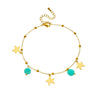Wholesale Stainless Steel Star Pattern Goldplated Mint Green Stone Pendant Anklet Jewelry For Women