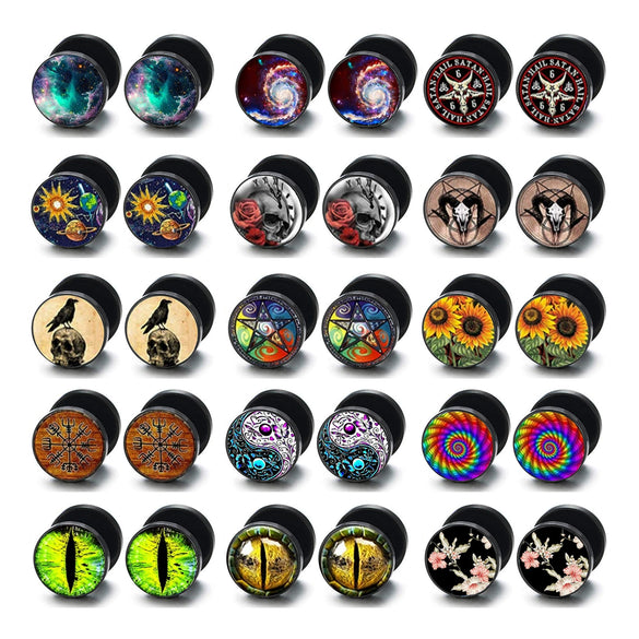 Wholesale Stainless Steel Star Pattern Retro Round Barbell Fashion Personality Ear Clip Earrings For Men And Women