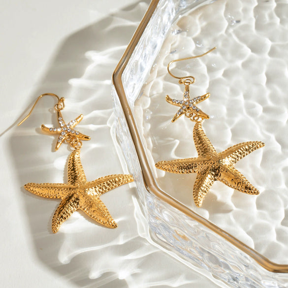 Wholesale Stainless Steel Star Shape Electroplated Women's Marine Earrings
