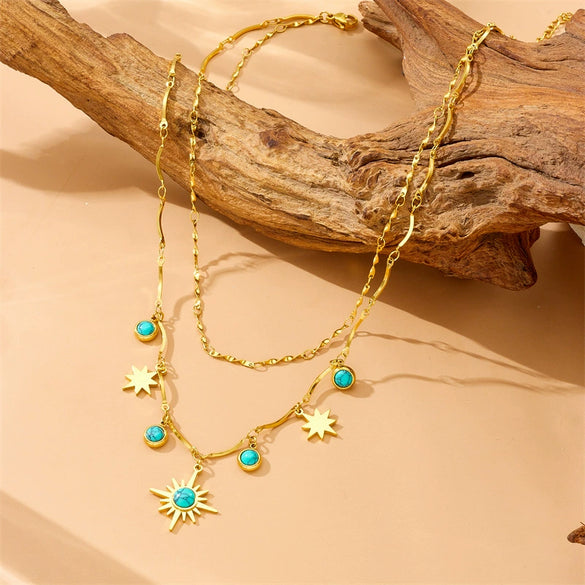 Wholesale Stainless Steel Star Shape Horse Whip Chain Clavicle Necklace For Women Electroplated Retro Style