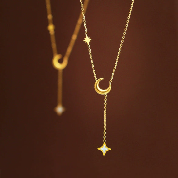 Wholesale Stainless Steel Star Shape Tassel Clavicle Necklace For Women With Vacuum Plated 18K Gold Color