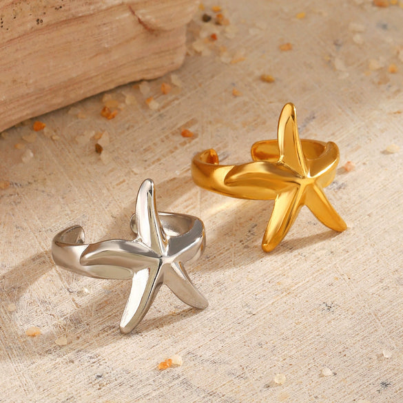 Wholesale Stainless Steel Star Shaped Minimalist Lady's Open Ring With Electroplating