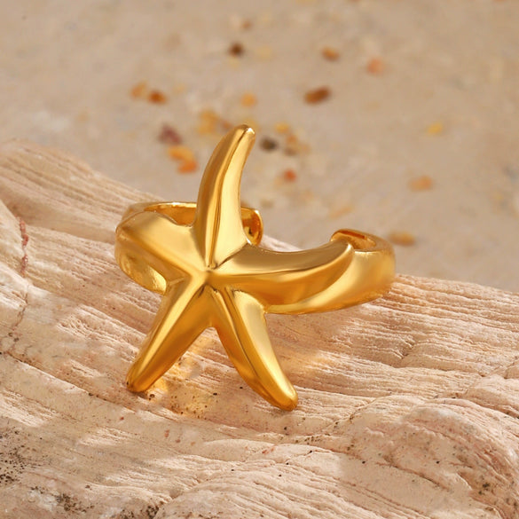 Wholesale Stainless Steel Star Shaped Minimalist Lady's Open Ring With Electroplating