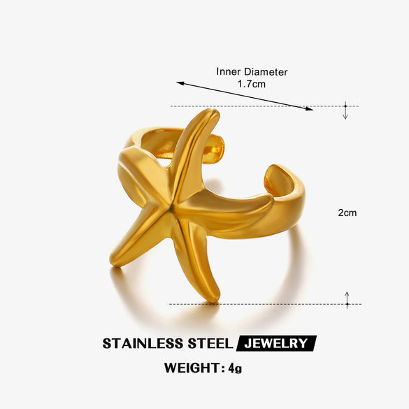 Wholesale Stainless Steel Star Shaped Minimalist Lady's Open Ring With Electroplating