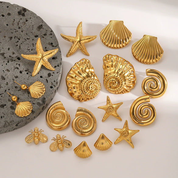 Wholesale Stainless Steel Starfish Earrings With Geometric Design And Electroplating Treatment For Women