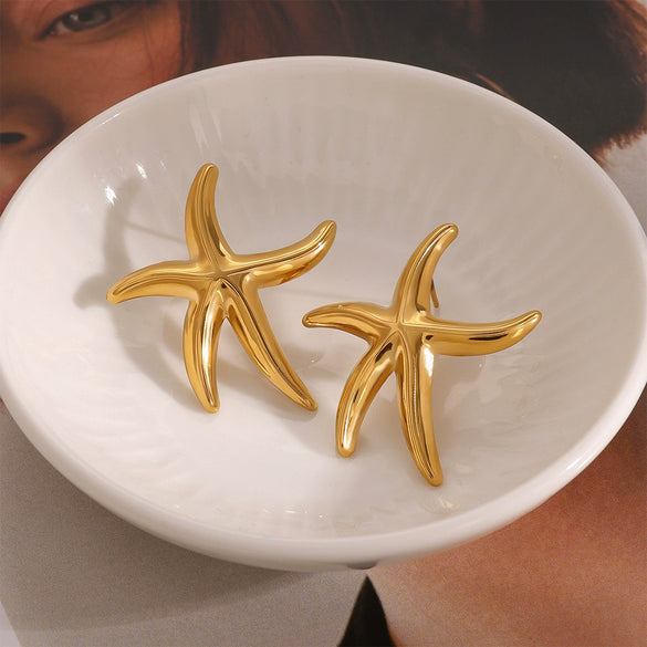 Wholesale Stainless Steel Starfish Earrings With Geometric Pattern And Electroplating For Women