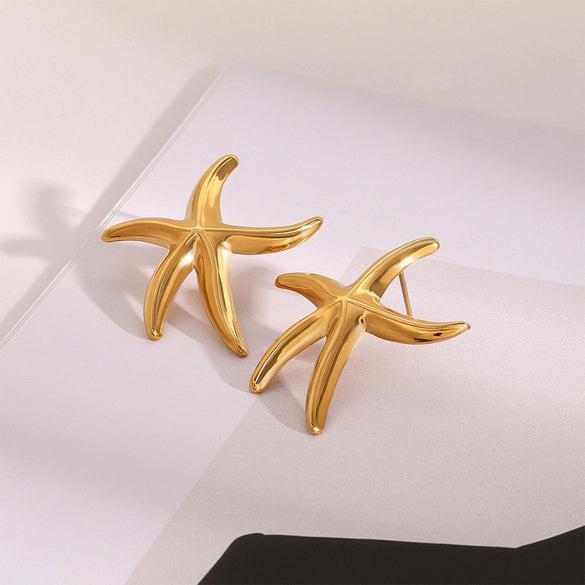Wholesale Stainless Steel Starfish Earrings With Geometric Pattern And Electroplating For Women