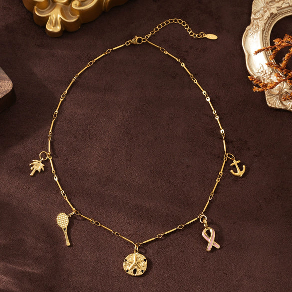 Wholesale Stainless Steel Starfish Geometric Pendant Necklace With Furnace Vacuum Plating