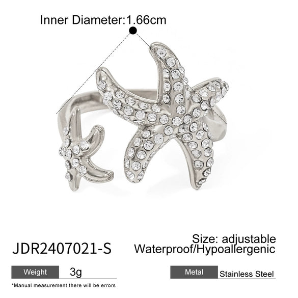Wholesale Stainless Steel Starfish Opening Ring Jewelry Diamondencrusted Electroplated For Women
