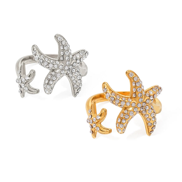 Wholesale Stainless Steel Starfish Opening Ring Jewelry Diamondencrusted Electroplated For Women