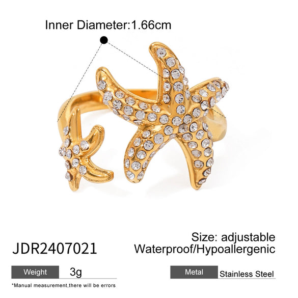 Wholesale Stainless Steel Starfish Opening Ring With Electroplating Animal Pattern For Women