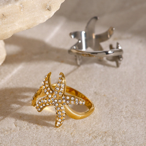 Wholesale Stainless Steel Starfish Opening Ring With Electroplating Animal Pattern For Women