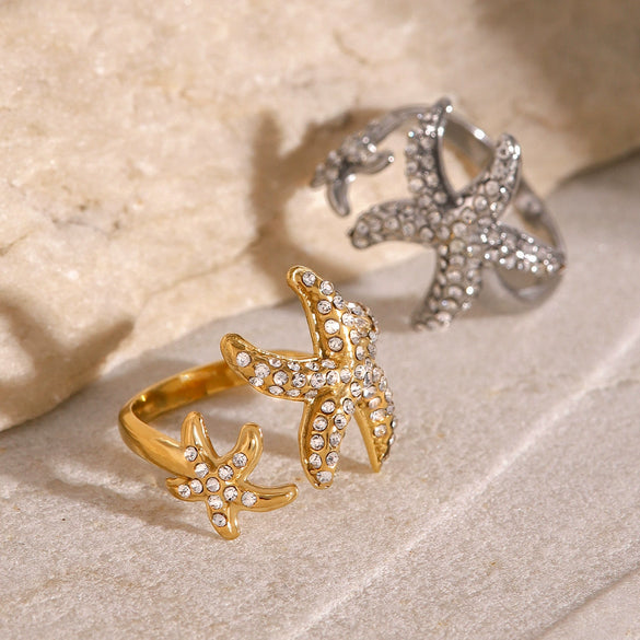 Wholesale Stainless Steel Starfish Opening Ring With Electroplating Animal Pattern For Women