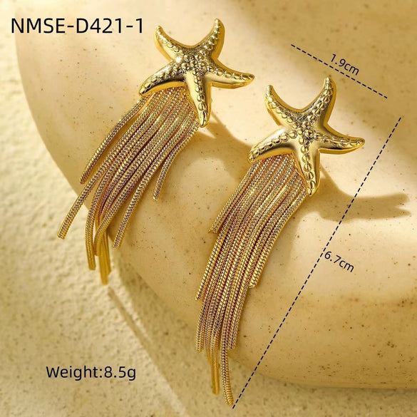 Wholesale Stainless Steel Starfish Tassel Earrings Vacuum Electroplated For Women
