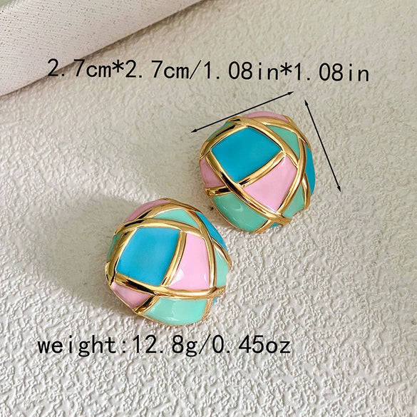 Wholesale Stainless Steel Stud Earrings Light Luxury Color Stitching Geometric Electroplated For Women