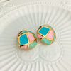 Wholesale Stainless Steel Stud Earrings Light Luxury Color Stitching Geometric Electroplated For Women