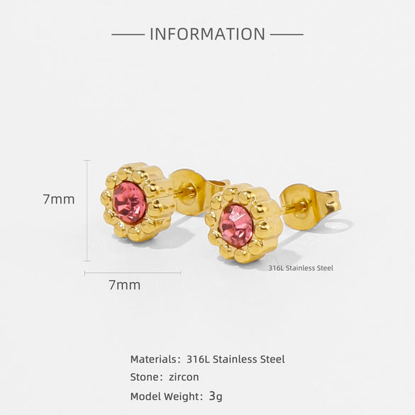 Wholesale Stainless Steel Stud Earrings With Sunflower Geometric Pattern And Electroplating Treatment For Women