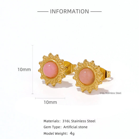 Wholesale Stainless Steel Stud Earrings With Sunflower Geometric Pattern And Electroplating Treatment For Women