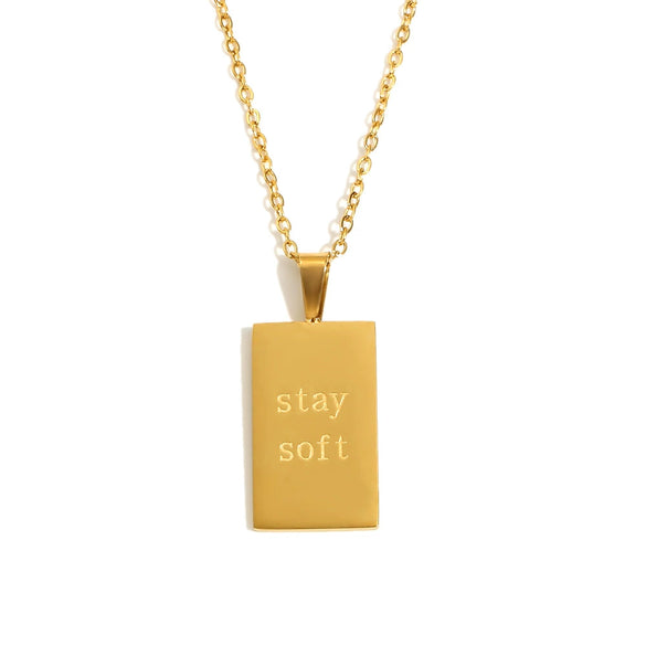 Wholesale Stainless Steel Sweater Chain Necklace With Square Pendant And Letter Pattern Vacuum Plated