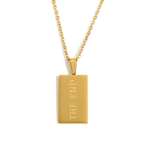 Wholesale Stainless Steel Sweater Chain Necklace With Square Pendant And Letter Pattern Vacuum Plated