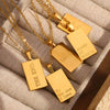 Wholesale Stainless Steel Sweater Chain Necklace With Square Pendant And Letter Pattern Vacuum Plated