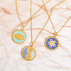 Wholesale Stainless Steel Tarot Card Round Pendant Necklace With Real Gold Plated Color Preserving Retro Style Electroplating Treatment