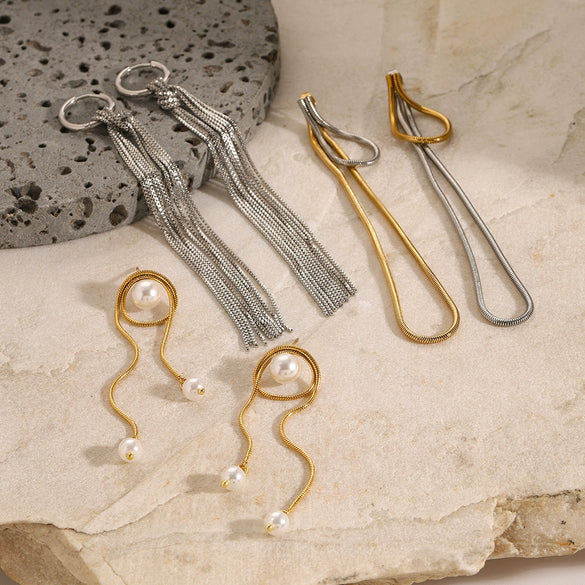 Wholesale Stainless Steel Tassel Earrings With Geometric Design And Electroplating For Women