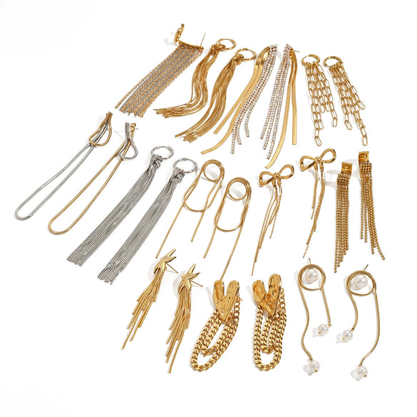 Wholesale Stainless Steel Tassel Earrings With Geometric Design And Electroplating For Women