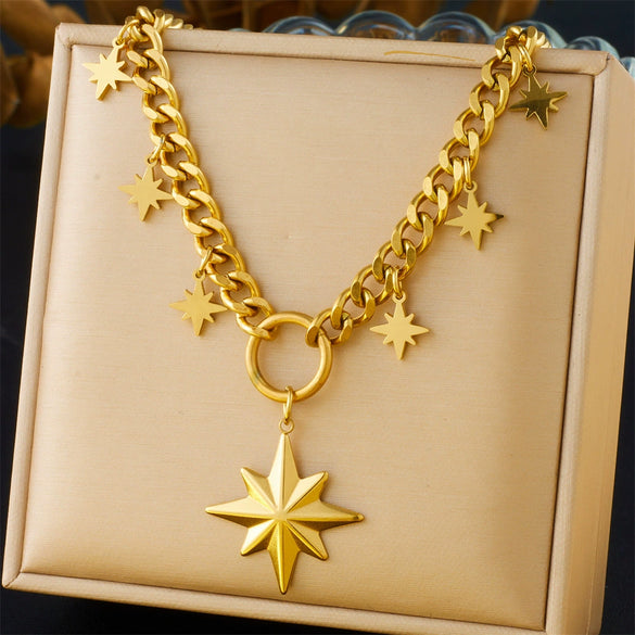 Wholesale Stainless Steel Thick Chain Necklace With Star Pendant And Electroplating For Women In Neutral Style