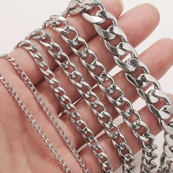Wholesale Stainless Steel Thread Pattern Electroplated Cuban And Rice Chain Jewelry Accessories For Diy Necklace And Bracelet