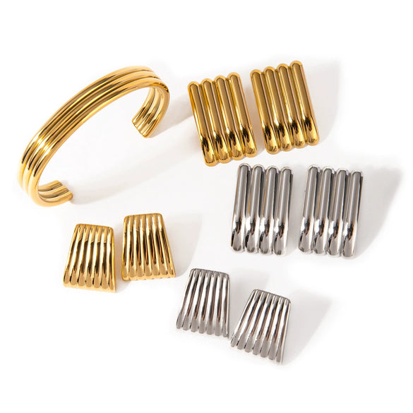 Wholesale Stainless Steel Three Layer Rib Opening Electroplated Bracelet Jewelry
