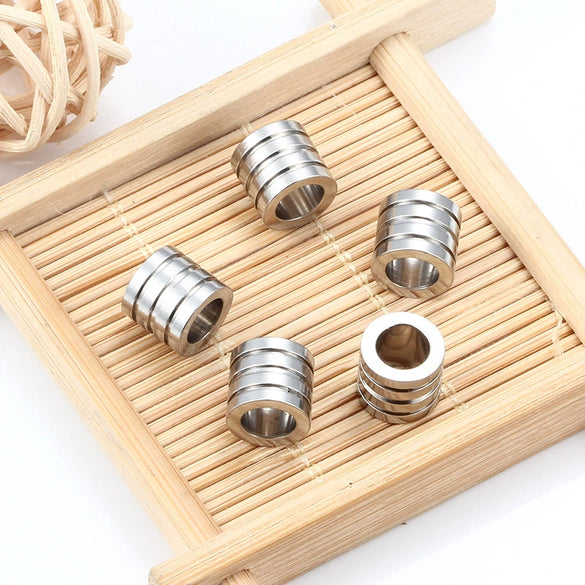 Wholesale Stainless Steel Three Slot Through Hole Beaded Leather Rope Necklace Accessories With Electroplating Treatment And Thread Bead Pattern