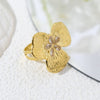 Wholesale Stainless Steel Threepetal Flower Shining Zircon Inlaid Electroplated Unisex Ring