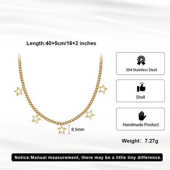 Wholesale Stainless Steel Titanium Steel Geometric Star Hollow Fivepointed Star Electroplated Calendering Chain Necklace Bracelet Jewelry For Women