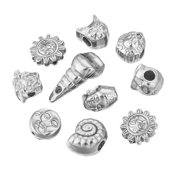 Wholesale Stainless Steel Totem Patterned Drum Beads Style Beaded Jewelry Pendant Bracelet Accessories With Electroplating