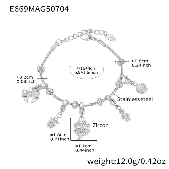 Wholesale Stainless Steel Tree Of Life Zircon Inlaid Geometric Pattern Diy Multiaccessory Bracelet 18K Real Gold Plated For Women