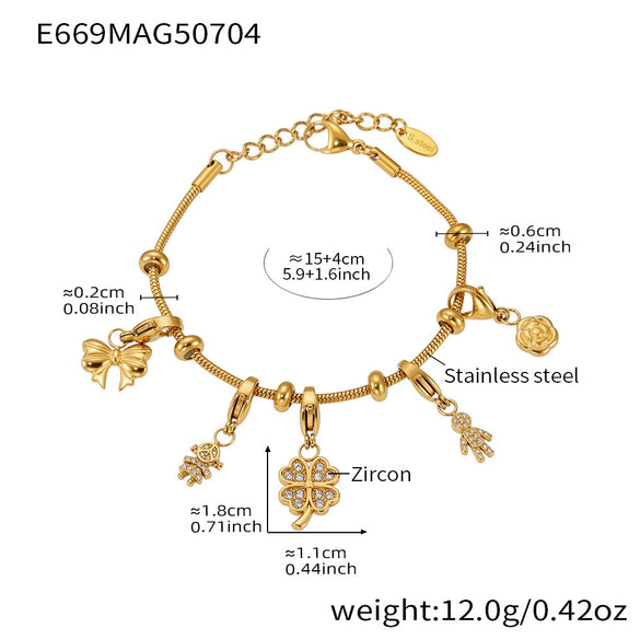 Wholesale Stainless Steel Tree Of Life Zircon Inlaid Geometric Pattern Diy Multiaccessory Bracelet 18K Real Gold Plated For Women